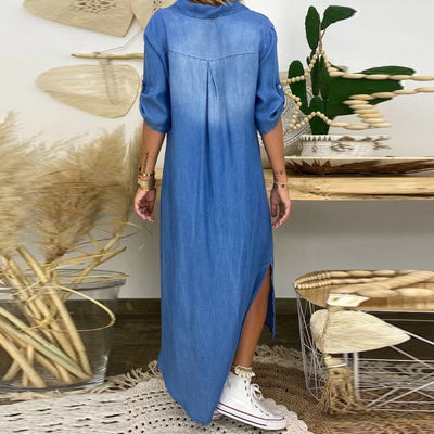 Viola | Long Denim Dress with Side Slit
