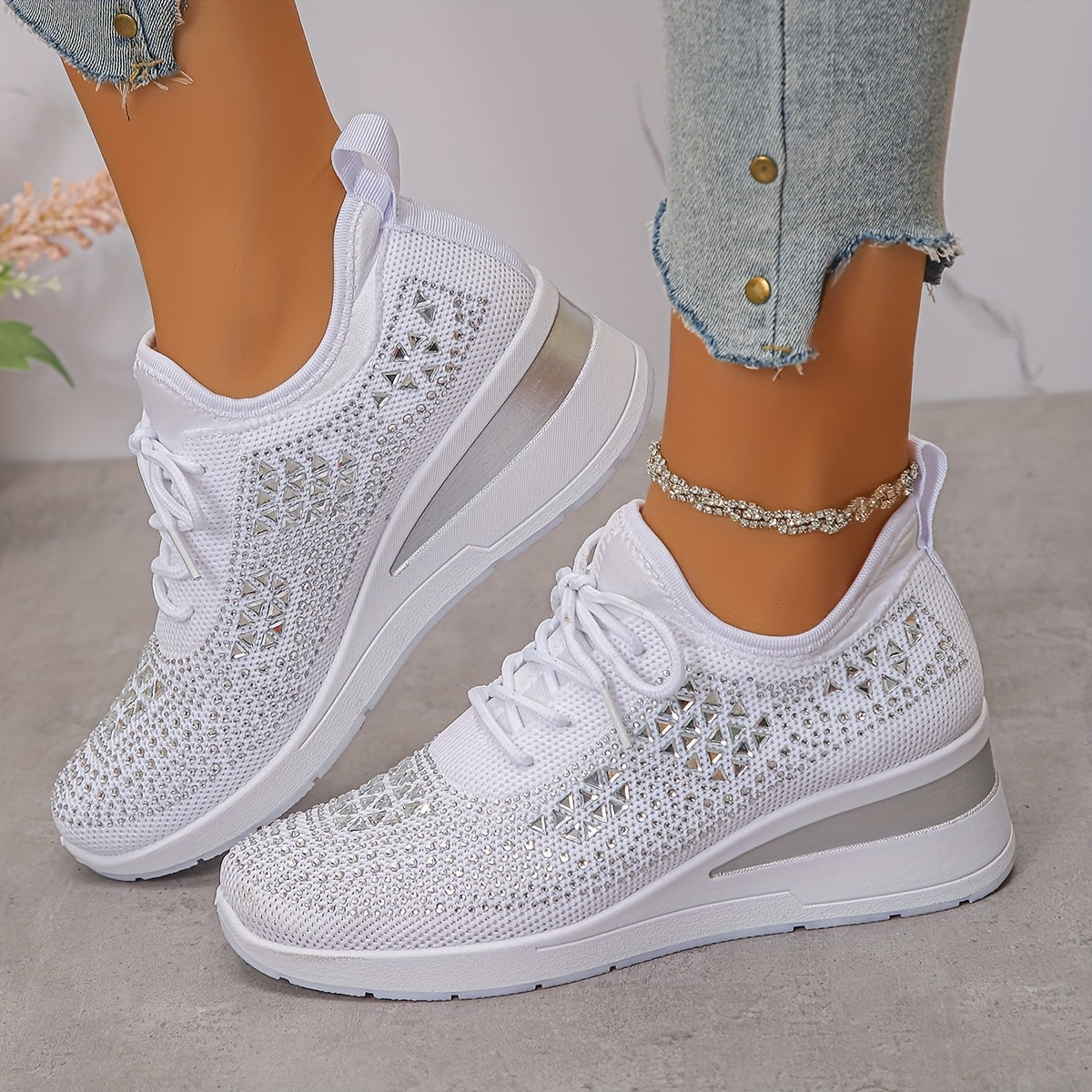 Margot | Rhinestone Wedge Sneakers