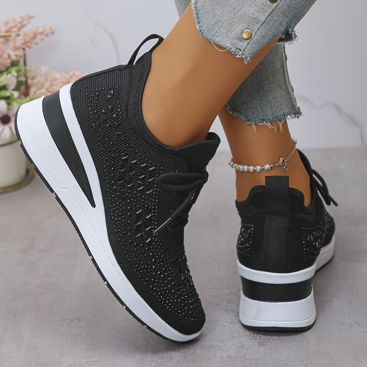 Margot | Rhinestone Wedge Sneakers