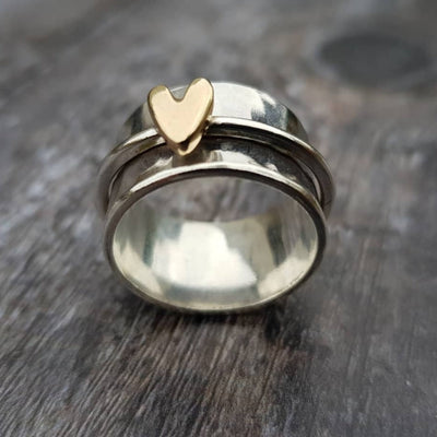 Silver Ring with Golden Heart