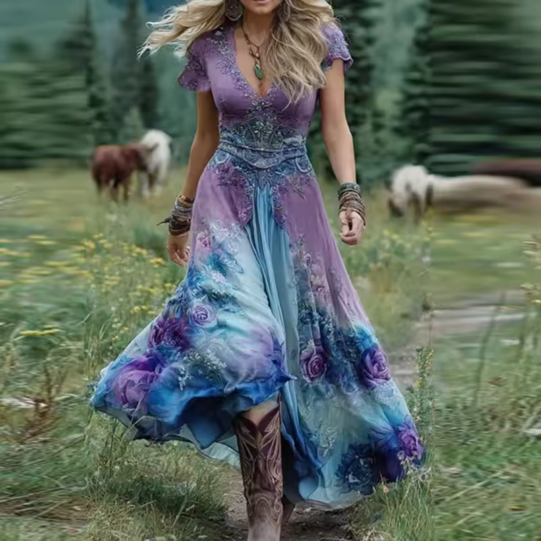 Marie | Flowing Embroidered Floral Dress