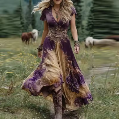 Marie | Flowing Embroidered Floral Dress