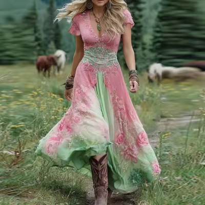 Marie | Flowing Embroidered Floral Dress