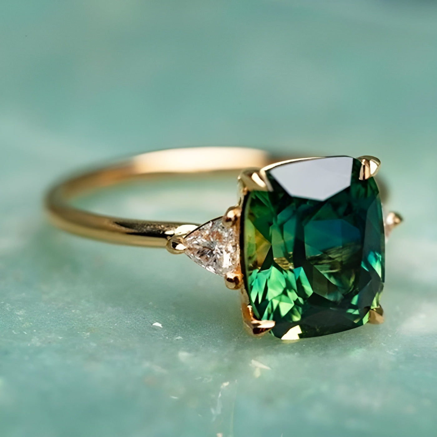 Gold Ring with Green Zirconia