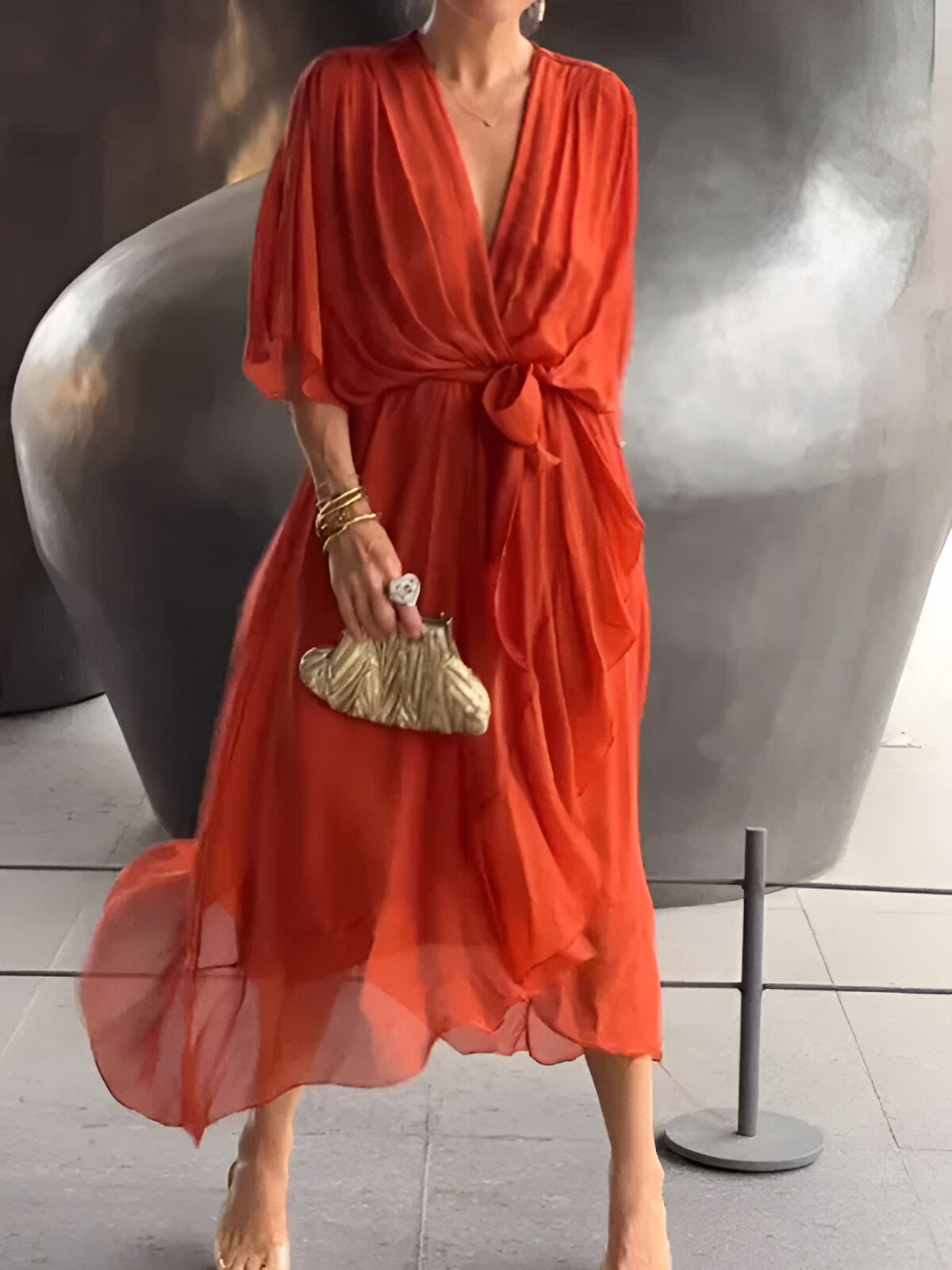 Monica | Flowing Chiffon V-Neck Dress