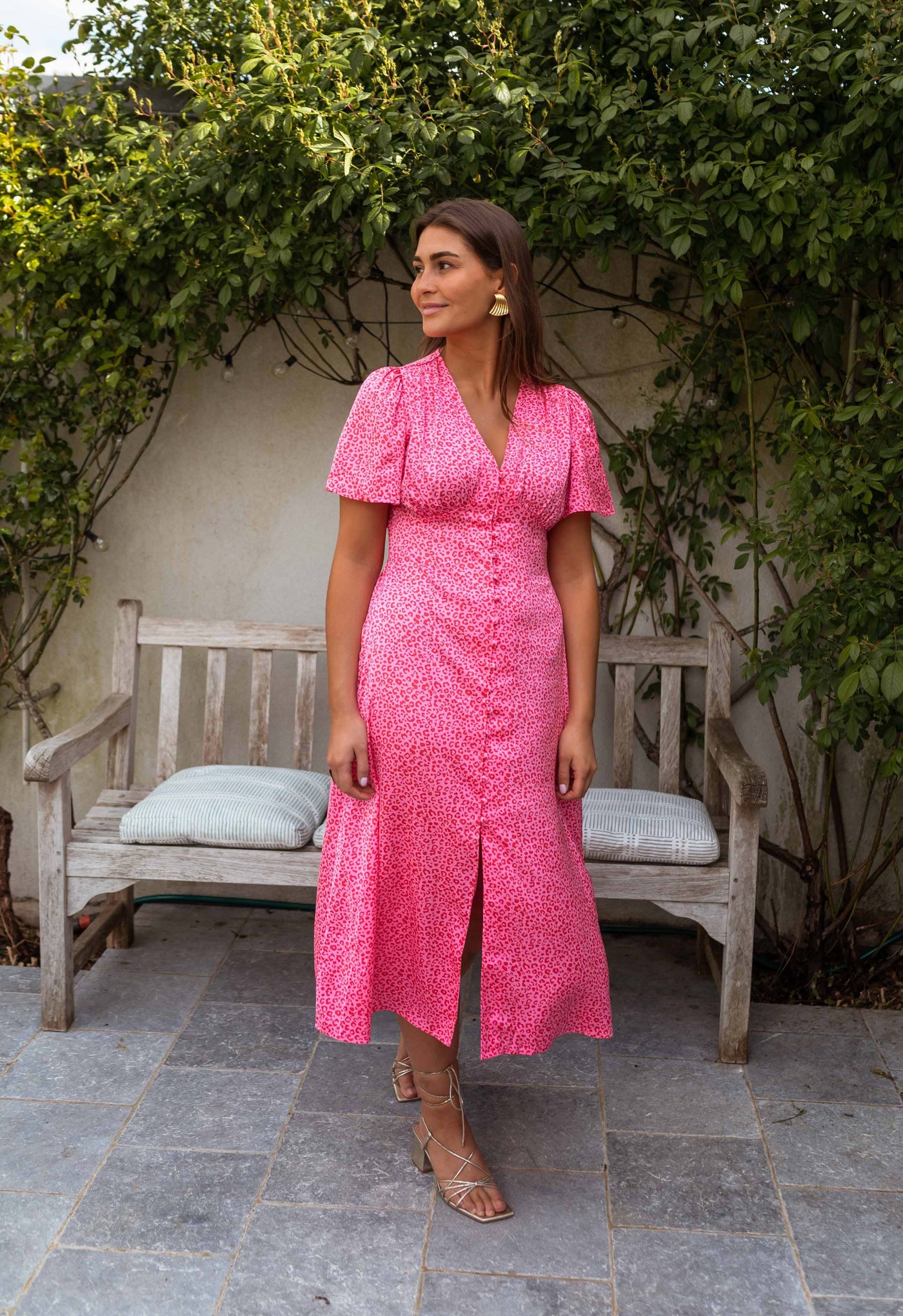 Rosanna | Pink Leopard Midi Dress