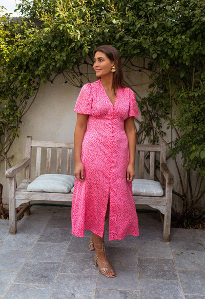Rosanna | Pink Leopard Midi Dress