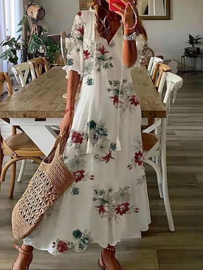 Bianca | Vintage Boho V-Neck Maxi Dress